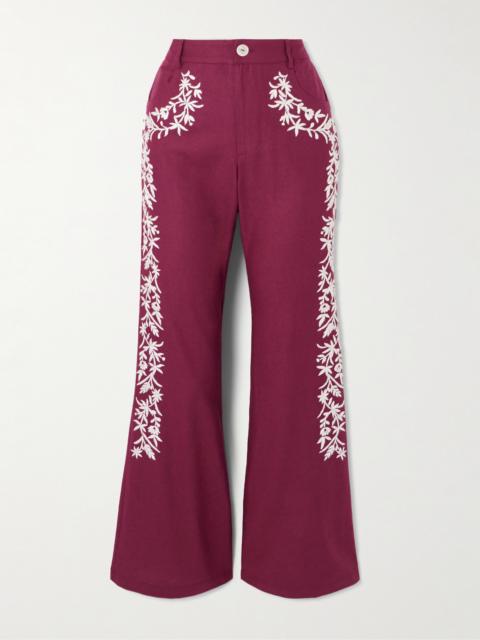ALIX OF BOHEMIA Bunny Canyon Embroidered Silk Flared Pants