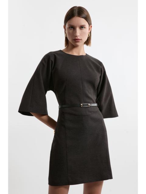KAREN MILLEN Petite Flannel Tailored Belted Dress