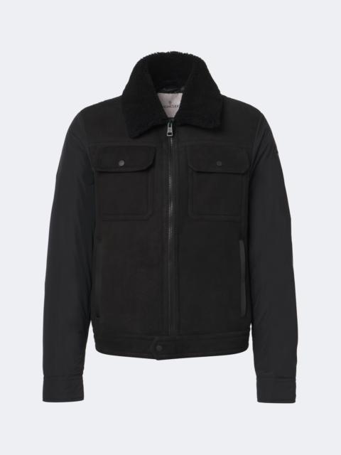 Moncler Shearling-trimmed suede down jacket