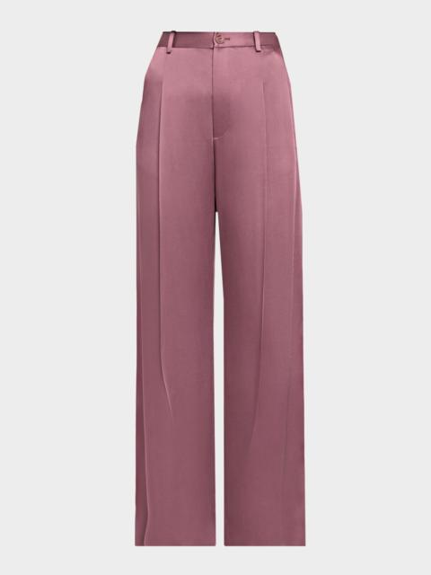 LAPOINTE Pleated Satin Wide-Leg Trousers