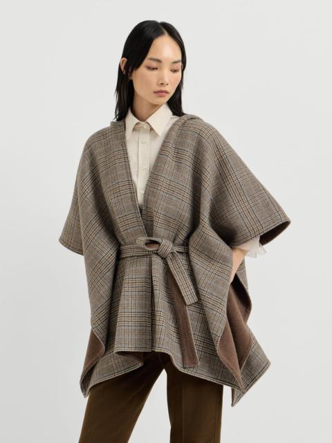 Brunello Cucinelli Hand-crafted reversible hooded poncho in cashmere Prince of Wales double cloth