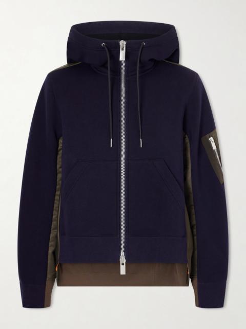 sacai Sponge Sweat Shell-paneled Cotton-blend Jersey Zip-up Hoodie