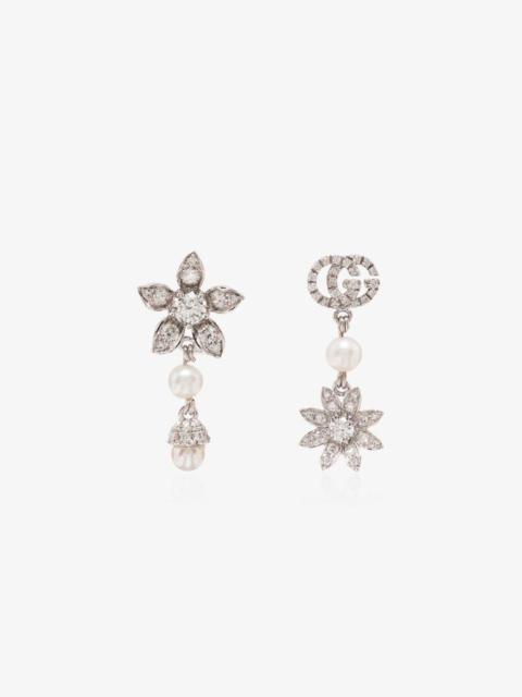 Flower and Double G earrings with diamonds