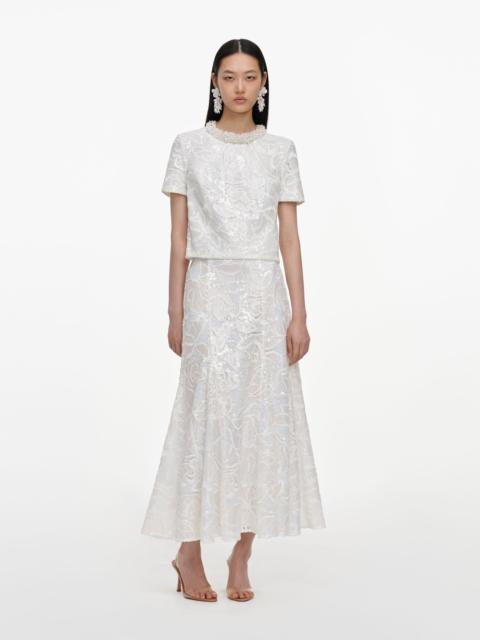 self-portrait White Sequin Lace Top