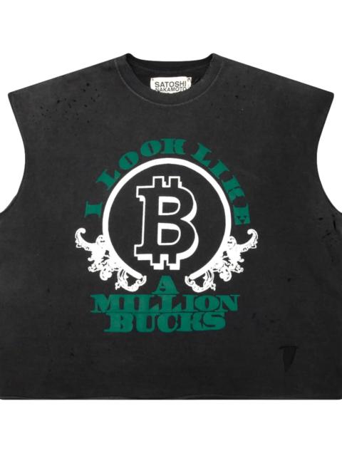 SATOSHI NAKAMOTO Million Bucks Logo Sleeveless T-Shirt "Washed Black / Green White" SAT065