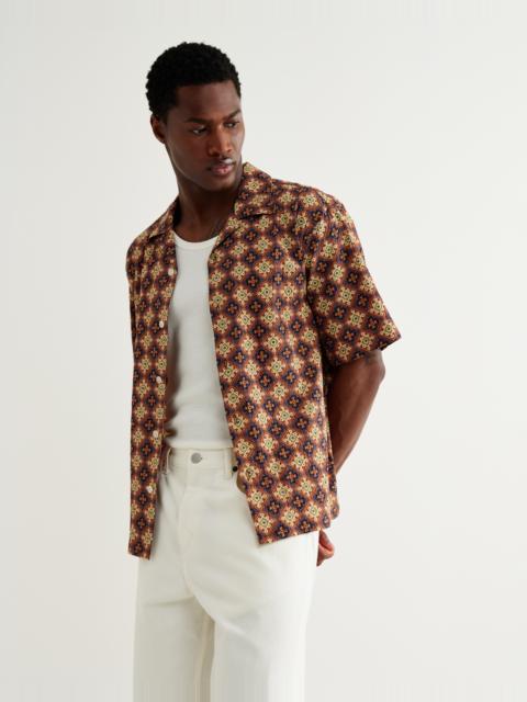 Wax London Didcot - Rust Tile Print Seersucker Short-Sleeve Shirt