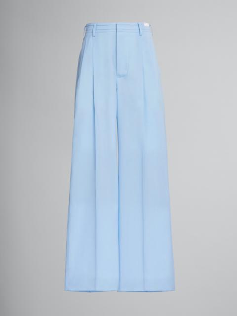 WIDE-LEG TROUSERS IN LIGHT BLUE TROPICAL WOOL