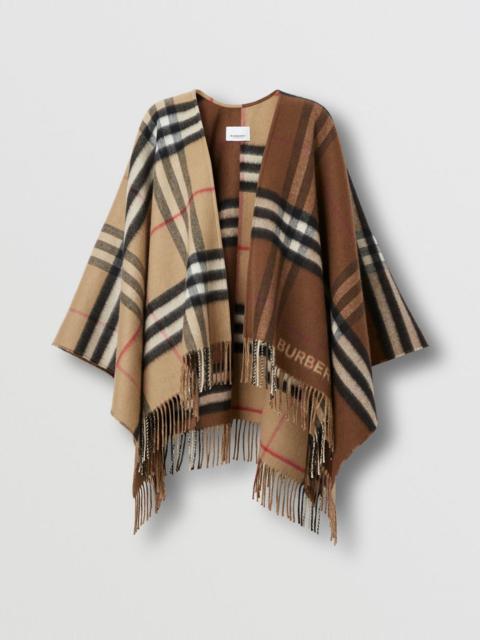 Contrast Check Wool Cashmere Cape