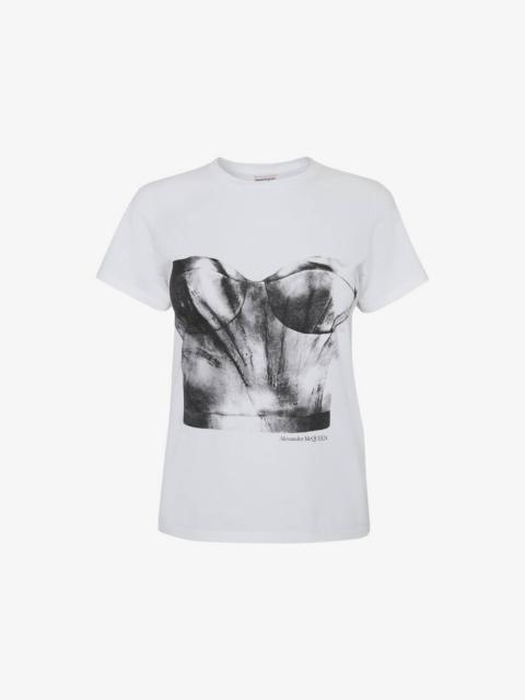 Women's Bustier Print T-shirt in White/black