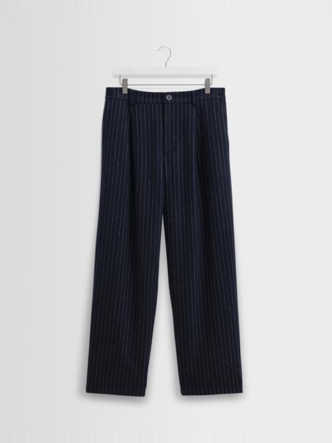 Wax London Malham - Navy Pinstripe Wool Trousers
