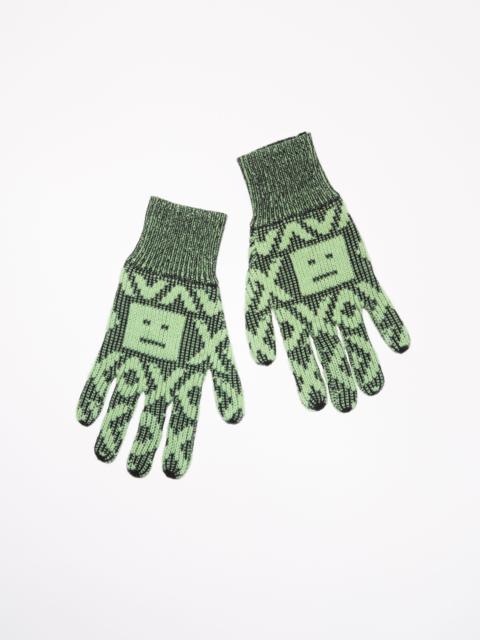 Acne Studios Face logo jacquard gloves - Black/spring green