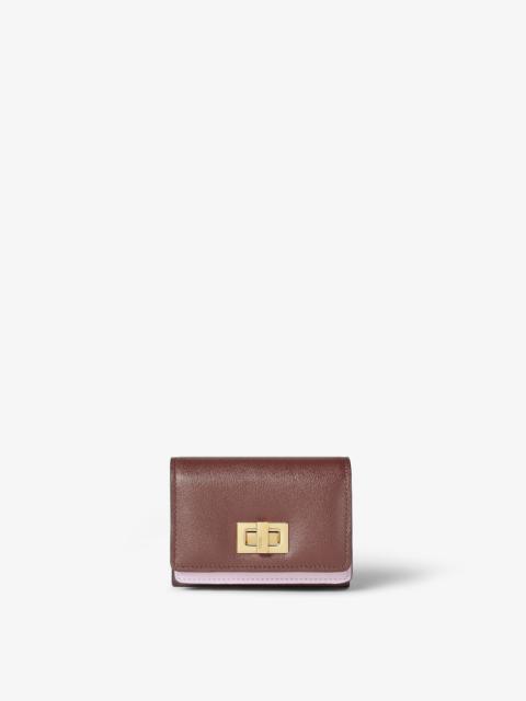 FENDI Fendi Way Trifold Small Mahogany brown and petunia pink leather wallet