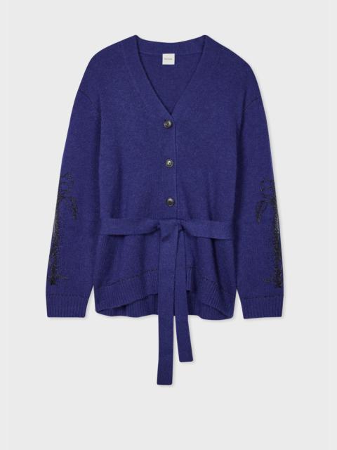 Women's Bright Navy Mohair-Blend Embroidered Oversized Cardigan