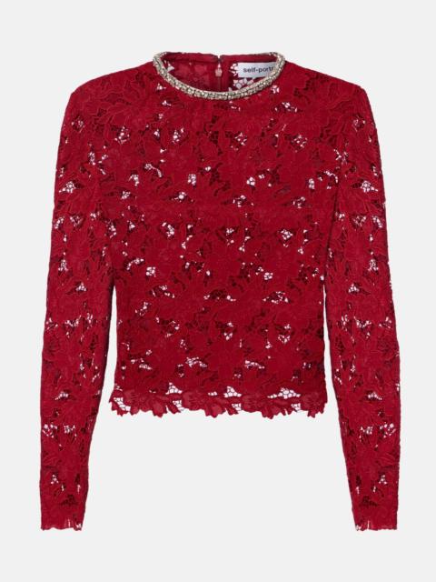 self-portrait Embellished guipure lace top