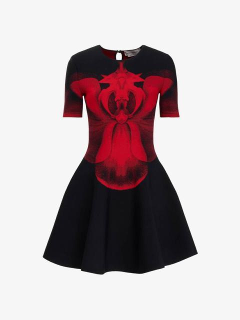 Alexander McQueen Women's Ethereal Orchid Mini Dress in Black/red