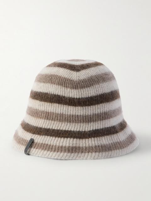 Brunello Cucinelli Bead-embellished Striped Metallic Ribbed-knit Bucket Hat