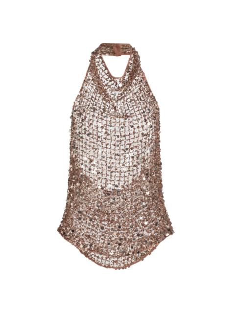 LAPOINTE Women's Sequined Net Mesh Halter Top - Cinder