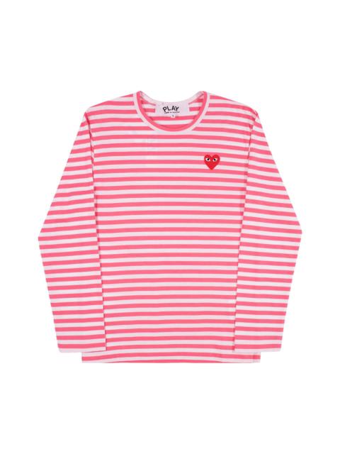 Comme des Garçons Long-Sleeve Striped Tee With Small Heart 'Pink'
