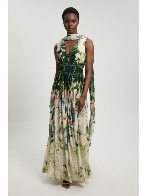 KAREN MILLEN Crinkle Georgette Floral Print Halter Neck Woven Maxi Dress