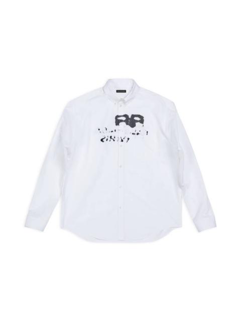 BALENCIAGA Men's Hand Drawn Bb Icon Long Sleeve Shirt Large Fit in White
