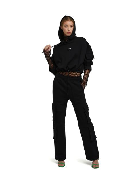 MSGM Cotton hooded sweatshirt with adjustable elastic bottom