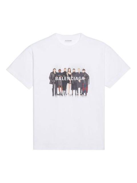 BALENCIAGA Balenciaga Band Portrait Printing Logo Retro Short Sleeve White 612965TIV479000