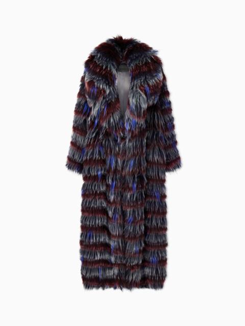 GIORGIO ARMANI LONG-HAIRED COAT WITH STRIPED PATTERN AND BELT