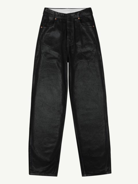 Coated tapered jeans