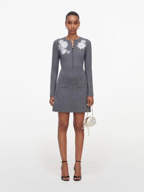 self-portrait Grey Lace Flower Knit Mini Dress
