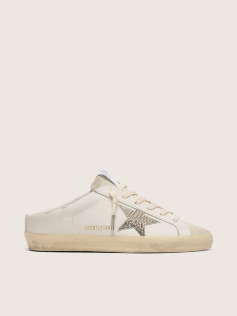 Golden Goose Women's Super-Star Sabots in white leather with Swarovski star