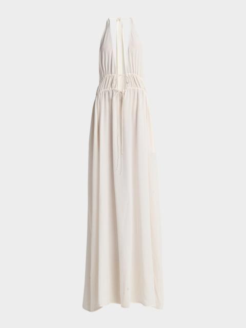 Stella McCartney Plunging Tie Halter Crepe De Chine Maxi Dress