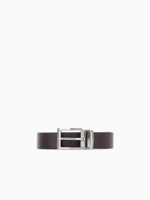 EMPORIO ARMANI SMOOTH LEATHER TONGUE BELT WITH A RECTANGULAR METAL BUCKLE