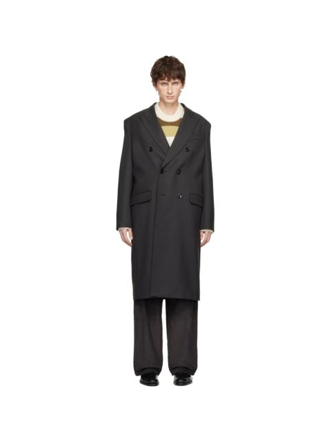 AMI Paris Gray Wool Double Breasted Straight Coat