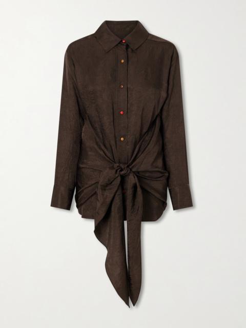 OSSOU Arroyo Knotted Crinkled-satin Shirt