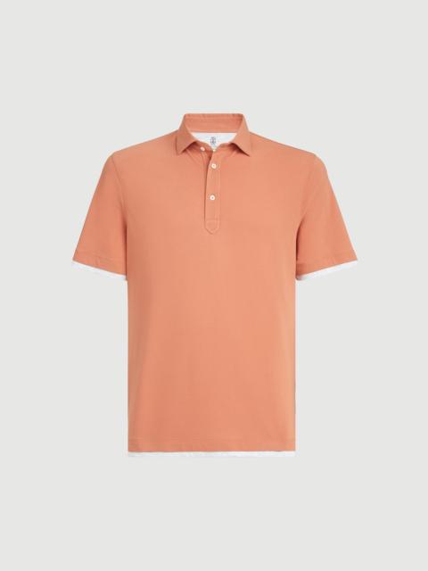 Brunello Cucinelli Cotton piqué shirt-style collar polo with faux-layering