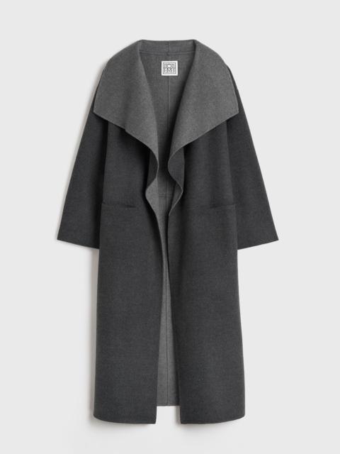 Two-tone signature wool cashmere coat dark grey melange