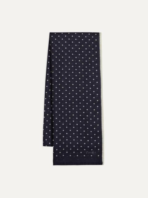 Drake's Navy Polka Dot Print Shoestring Wool-Silk Scarf