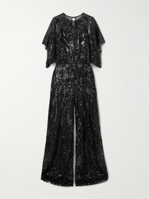 NORMA KAMALI Obi Sequined Chiffon Wide-leg Jumpsuit