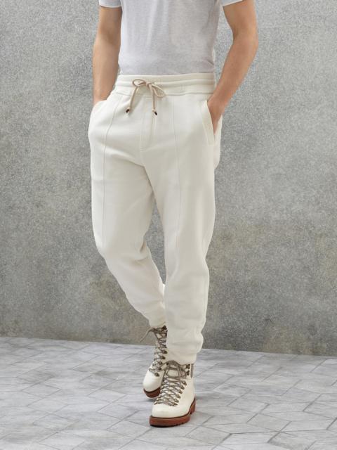 Brushed cotton French terry trousers with Crête detail and knit inserts in virgin wool, cashmere and
