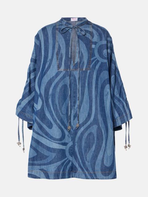 Marmo-print denim kaftan