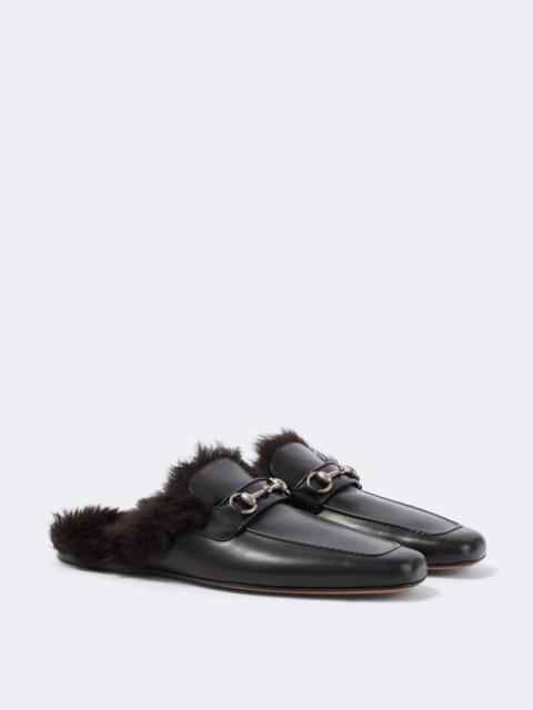 GUCCI Horsebit shearling-lined leather mules