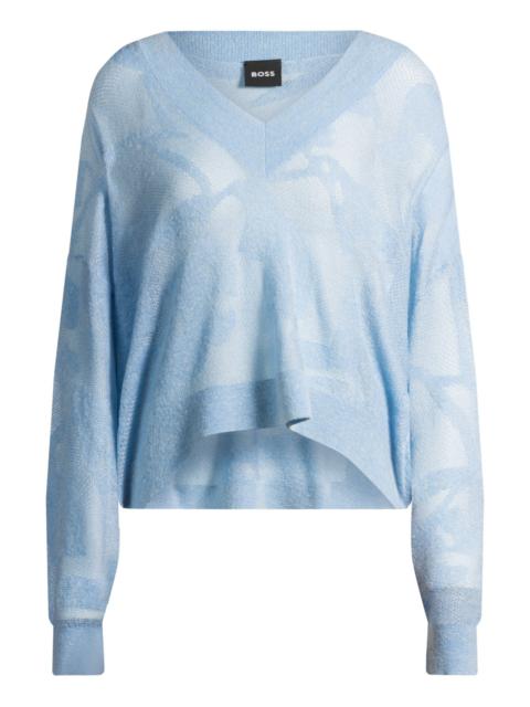 BOSS V-NECK SWEATER IN FLORAL KNITTED JACQUARD