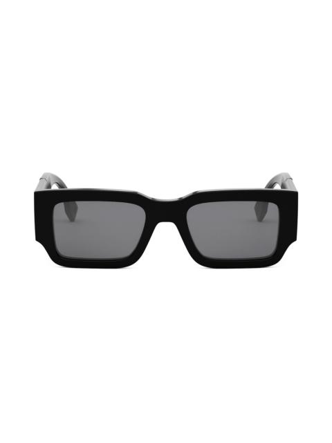 'Fendi Diagonal 51mm Rectangular Sunglasses in Shiny Black /Smoke