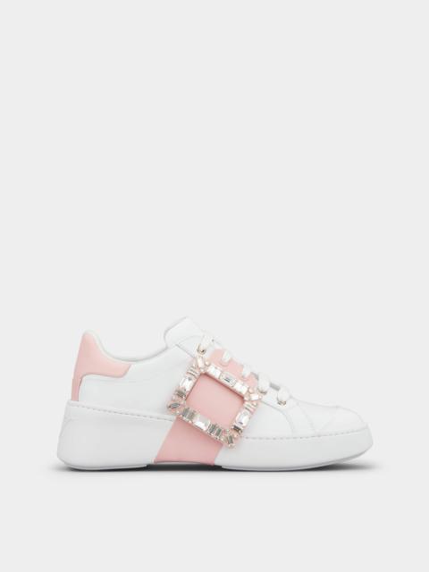 Roger Vivier Viv' Skate Strass Buckle Sneakers in Soft Leather