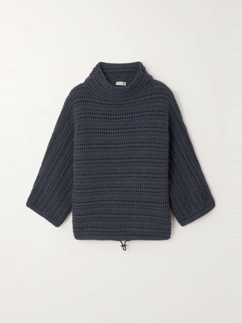 Crocheted cashmere turtleneck sweater