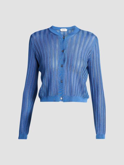 VERSACE Women's La Vacanza Mesh Rib-Knit Cardigan - Blue