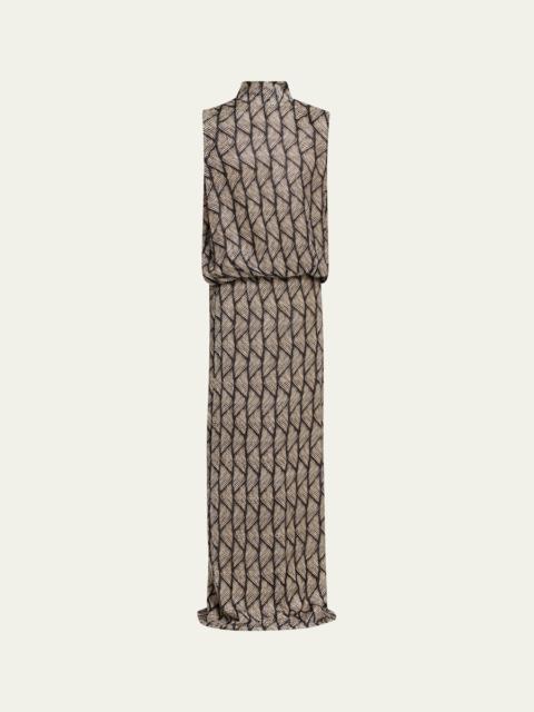 Dries Van Noten Debo Mock-Neck Velvet Draped Cutout Maxi Dress