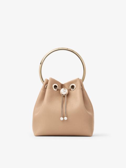 JIMMY CHOO Bon Bon Chai Biker Leather Bucket Bag with Pearl Closure
