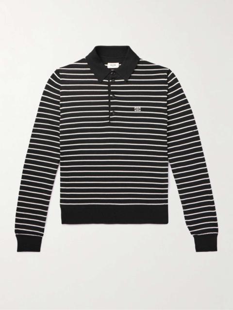 CELINE Slim-Fit Logo-Embroidered Striped Wool Polo Shirt