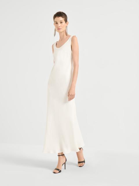 Viscose and linen fluid twill tank dress with shiny details